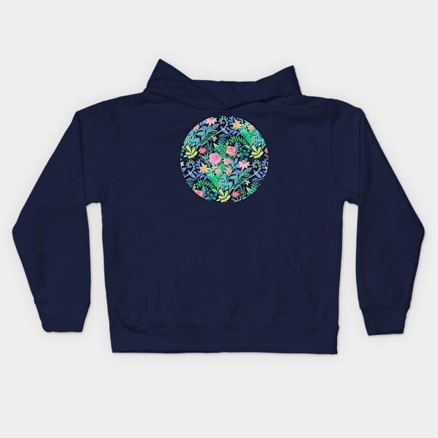 Roses + Green Messy Floral Posie Kids Hoodie by micklyn